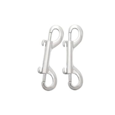 Imagem de LuoQiuFa 2 peças de botões duplos de 8,5 cm, clipe de metal de gatilho de liga de zinco, ganchos prateados de extremidade dupla para coleira de cachorro de estimação, porta-chaves, mosquetão, casa