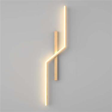 Imagem de Luminária de parede linear de metal com fiação interna, com transferência de água, acabamento em madeira, para quarto, cabeceira, sala de estar, corredor, arandela (cor de madeira, 60 cm)