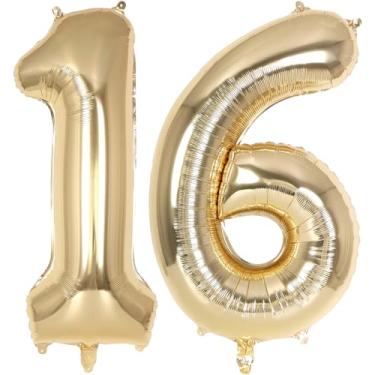 Imagem de Champagne Gold Large Number 16 Balloon, 40 Inch Light Gold Foil Helium Number Balloons, Giant Mylar Number 16 Balloons for 16 Years Old Birthday Party Anniversary Decorations (Champagne Gold 16)