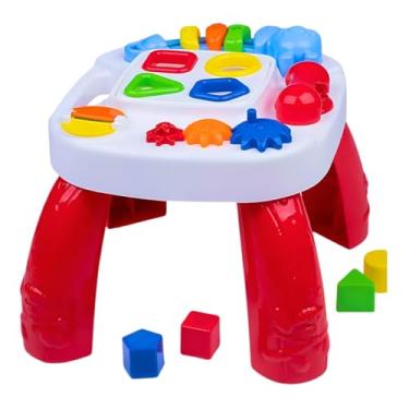 Imagem de Mesa Didática Infantil Play Time – Brinquedo Educativo com Blocos Didáticos, Engrenagens, Telefoninho e Livro Interativo – Estimula Coordenação Motora e Aprendizado – A partir de 12 Meses (Vermelho)
