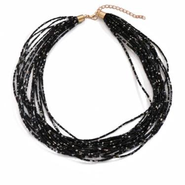 Imagem de SCRDPRAD Gargantilha colorida de várias camadas com contas de sementes para mulheres, boêmia, feita à mão, pedra de cristal, colar havaiano, aniversário, verão, praia, joias para presente, middle, Aço