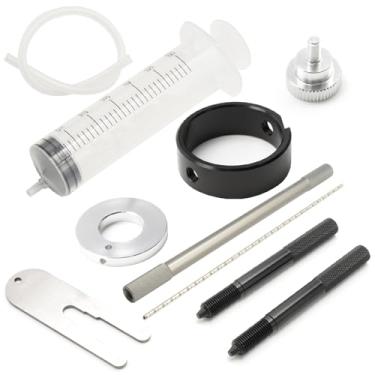 Imagem de Saihisday Kit universal de ferramentas de serviço de garfo de motocicleta, conjunto de ferramentas de manutenção de garfo, ferramenta de nível de óleo de garfo, compressor de mola de garfo e