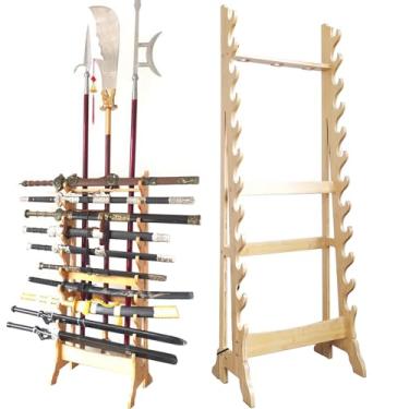 Imagem de Suporte de espada suporte para espadas de 10/12 níveis, suporte de madeira para katana, prateleira de exibição samurai, suporte para varinha, ganchos de espadas de várias camadas para suportar todas