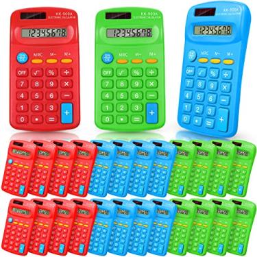 Imagem de Pacote com 30 calculadora de bolso pequena calculadora alimentada por bateria tamanho mini 4 função calculadora manual calculadora básica para estudantes crianças escola escritório em casa (verde, vermelho, azul)