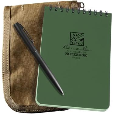 Imagem de Rite In The Rain Kit de caderno espiral superior à prova de intempéries 10 x 15 cm: capa de tecido Tan Cordura, caderno verde de 10 x 15 cm e uma caneta à prova de intempéries (kit 946)