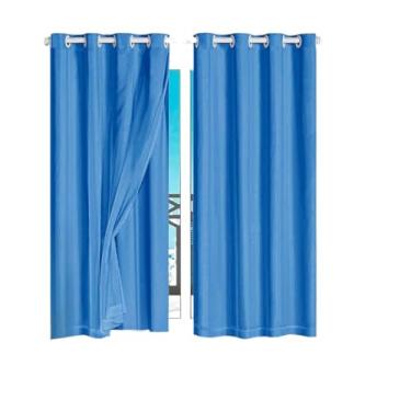 Imagem de Cortina Veda Luz Blackout Blecaute PVC Com Tecido Voil Para Janela e Porta(Azul-280x230)