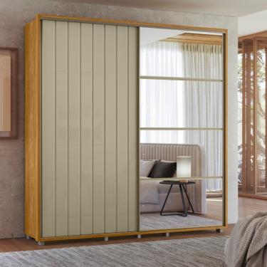 Imagem de Guarda Roupa Casal Ripado com Espelhos 2 Portas de Correr com Pés em MDF Monet Madetec - Cumaru/Opala
