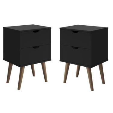 Imagem de Kit conjunto quarto 2 Mesas de Cabeceira Madri Box Casal 2 Gavetas Pés