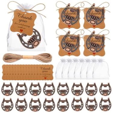 Imagem de 50 peças vintage sapatos de cavalo abridor de garrafas com etiquetas Kraft, decoração de lembrancinhas de ferraduras de metal da boa sorte para chá de panela de casamento (50)