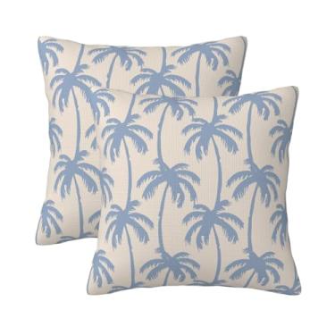 Imagem de Capas de almofada de palmeira azul empoeirada 50 x 50 conjunto de 2 almofadas decorativas de praia costeira tropical de verão vintage capas de almofada para sofá cama decoração de sala de estar