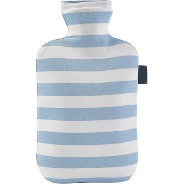 Imagem de Garrafas de água quente, bolsa de água quente, dor no ombro e aquecedor de pés nas mãos, bolsa de água quente, garrafa de água quente de 2L com estampa listrada capa de algodão macio portátil à prova
