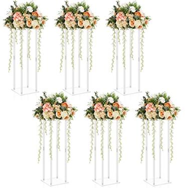 Imagem de Vasos de acrílico Peças centrais de casamento para mesas 23,6 polegadas de altura Vaso de flores Vasos transparentes para centros de mesa suporte de flores vaso transparente alto para mesas de festa decoração de casamentos (6 peças)