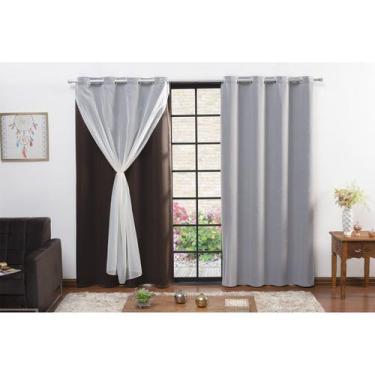 Imagem de Cortina corta luz com voil 2,80 x 2,50m marrom decoração quarto e sala