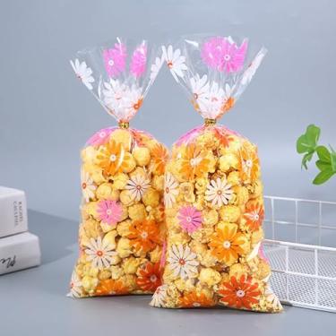 Imagem de 100 unidades de sacolas de guloseimas de margarida, boêmio, festa, celofane, plástico, presente, biscoitos, doces com laços torcidos transparentes para casamento, aniversário, artigos de festa com