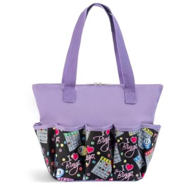 Imagem de Bingo Innovation Bolsa Tote Preta Com Estampa Estilosa I Love Bingo, 10 Bolsos Para Marcadores, Marcadores E Acessórios, Portátil Zíper Amantes Jogadores - Adultos Idosos (Roxa)