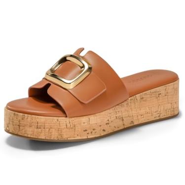 Imagem de Coutgo Sandálias Femininas Plataforma De Cortiça, Salto Anabela, Fivela Metal, Verão Abertas, Marrom, Tamanho 9,5