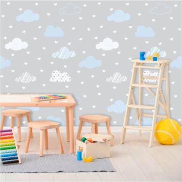 Imagem de Papel de Parede Infantil Nuvens Cinza, Branco e Azul 270 - Inove Papéi