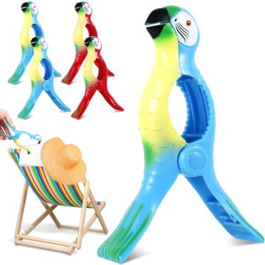 Imagem de 4 peças de clipes de toalha de praia lindos prendedores de roupas de papagaio grampos de toalha de cadeira portáteis grampos de praia reutilizáveis prendedores de suporte de plástico para cadeira