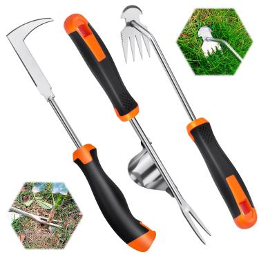 Imagem de BOOLOOEN Ferramenta extrator de ervas daninhas, ferramenta de remoção de ervas daninhas com cabo de borracha, capina de rachadura de aço inoxidável espesso, ferramentas de desenraizamento em forma de