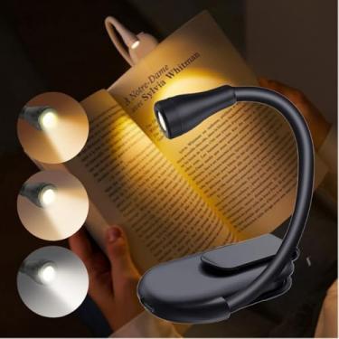 Imagem de AMFUN Luz de leitura, luzes LED para livros, lâmpada de leitura recarregável com 3 iluminação de proteção ocular, clipe flexível de pescoço de ganso de 360°, preto