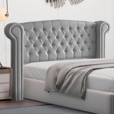 Imagem de Cabeceira Cama Box Casal Queen Size Adelle 160cm Com Frame Linho Cinza
