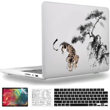 Imagem de QCzyc Capa de plástico compatível com MacBook Pro de 14 polegadas versão 2021-2024 M4 A3185 A3112 A3401 M3 A2992 A2918 M2 A2779 M1 A2442 capa de plástico e capa de teclado e adesivo de teclado Mac OS