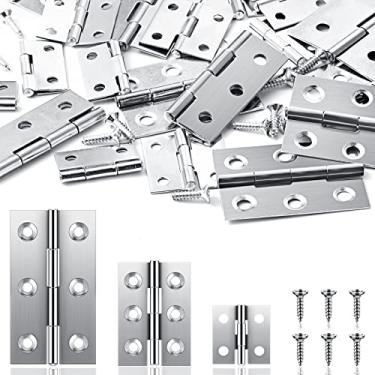Imagem de Dobradiças de porta quadradas, 24 peças, dobradiças dobráveis de aço inoxidável, dobradiças prateadas, dobradiças pequenas espessas, dobradiças de armário e móveis para portas de armário, janelas de madeira, acabamento escovado, com 120 parafusos