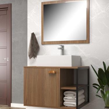 Imagem de Conjunto Gabinete para Banheiro com Espelheira e Cuba Nassau Noce