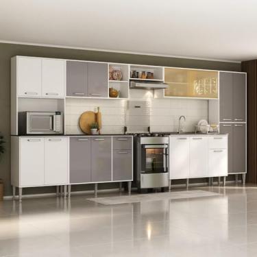 Imagem de Armário de Cozinha Modulada Completa Compacta 399cm com Balcão de Pia Multimóveis Mp2279 Branco/lacca Fumê