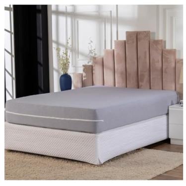 Imagem de CAPA COLCHÃO MALHA GROSSA QUEEN Altura Zíper 100% algodão (Cinza)