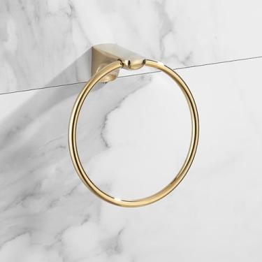 Imagem de Conjunto de banheiro em latão dourado - Prateleira de canto, porta-toalhas, suporte para papel higiênico - Kit de ferragens com 5 peças, 2 anéis para toalhas