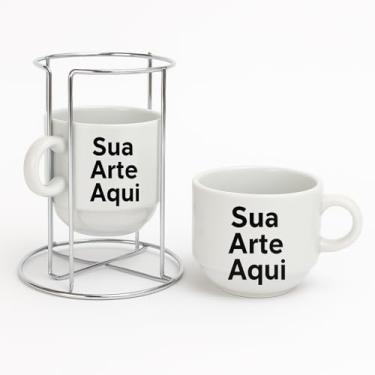 Imagem de Conjunto de 2 Xícaras de Café Personalizadas de Porcelana de 150ml Retrô Com Suporte