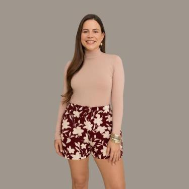Imagem de Shorts Estampado veludo Com Botoes - Cacharrel Store, G, Marsala