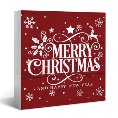Imagem de JXREQ Placa de Feliz Natal, decoração de mesa de Natal, placa de caixa de madeira, rena vermelha, decoração de bandeja de Natal, decorações de Natal para casa, cozinha, banheiro, quarto, sala de