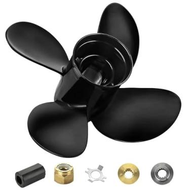 Imagem de Meruzue Hélice de barco de alumínio OEM de 10,38 x 12 para motores Mercury 25-70 HP, 13 estrias, 4 lâminas, kits de cubo de estilo intercambiável RH incluem