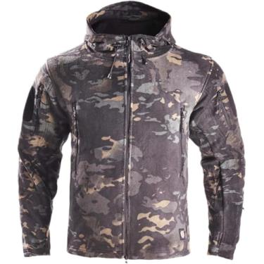 Imagem de Jaqueta Militar Masculina Fleece Tático Combate Completo Com Capuz Ideal Para Caminhadas, Black Camo, XL