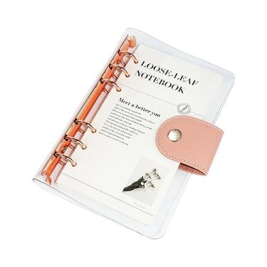 Imagem de Fichário transparente A6 com 6 anéis, capa de PVC macio, anel redondo, couro PU, botão de pressão, recarregável, protetor de caderno com 90 folhas forradas de papel planejador de orçamento (A6)