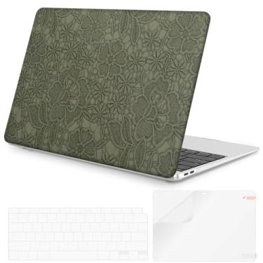Imagem de iLeadon Capa compatível com MacBook Air de 13 polegadas 2022, versão 2021-2018 A2337 M1 A2179 A1932, capa rígida, capa de teclado e película de tela para MacBook Air M1 (verde floral)