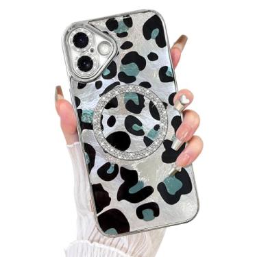 Imagem de Fiyart Capa projetada para iPhone 16, compatível com MagSafe Cheetah Print Plating Diamond Camera Protection Magnetic Glitter Leopard para mulheres e homens à prova de choque para telefone 6,1