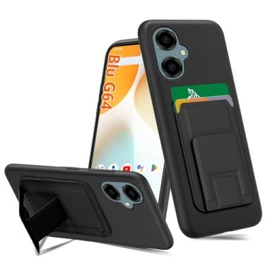 Imagem de Pusiikeer Capa protetora à prova de choque para Blu G64 com suporte dobrável para cartão - preta