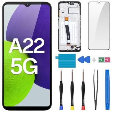 Imagem de BESJMYT Substituição de tela para Samsung Galaxy A22 5G Display LCD Touch Digitalizador Montagem Completa com Botão Lateral de Moldura Auricular Alto-falante Vibração Motor Vidro Reparo Kit de