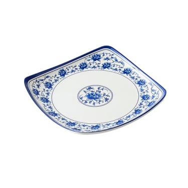 Imagem de Prato de pé quadrado azul e branco retrô simples e delicado estilo nórdico - prato de pé quadrado de 19 cm