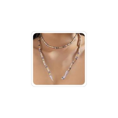 Imagem de Medusa fantasia feminina ouro prata preto colar de cobra ajustável punk pulseira gargantilha cobra flexível pulseiras Halloween bruxa acessórios joias, Metal, Sem Pedra Preciosa