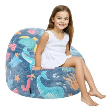 Imagem de COMAX Cadeiras de pufe para crianças, sofá BeanBag com enchimento para meninos e meninas, cadeira de chão preguiçosa para sala de jogos, berçário, oceano brilhante