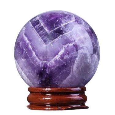 Imagem de Nupuyai Esfera de ametista com suporte, escultura de esfera de cristal polido para adivinhação Feng Shui meditação decoração de escritório em casa, 45-50 mm