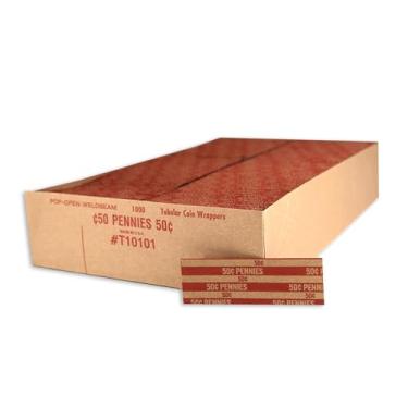 Imagem de Huron Envoltório de moedas plano, Penny Rolls $0,50 centavos vermelho (10.000 peças)