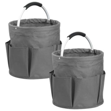 Imagem de IHOMAGIC Organizador de limpeza portátil de 17L, 2 peças, com alça macia, suporte dobrável de material de limpeza em tecido Oxford 600D, bolsa de ferramentas de jardim com 6 bolsos laterais para