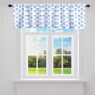 Imagem de jejeloiu Cortinas de saia de laço azul para sala de estar, quarto, banheiro para crianças, meninas, 1 painel 132 x 30 cm, lindas cortinas de cozinha com nó de laço