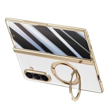 Imagem de POYUFRG Capa magnética para Samsung Galaxy Z Fold 7, capa protetora de dobradiça de tela de couro galvanizado de luxo com suporte giratório, branca, Z Fold 7