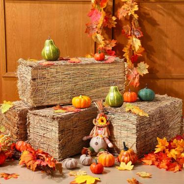 Imagem de CroBlissful Conjunto de 6 fardos de feno de palha de 50 x 20 x 23 cm para decoração de caubói ocidental no outono, dia de Ação de Graças, colheita, outono, festa, caubói ocidental